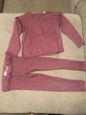 Zara Girls Ribbed Pajama Set in Dusty Mauve